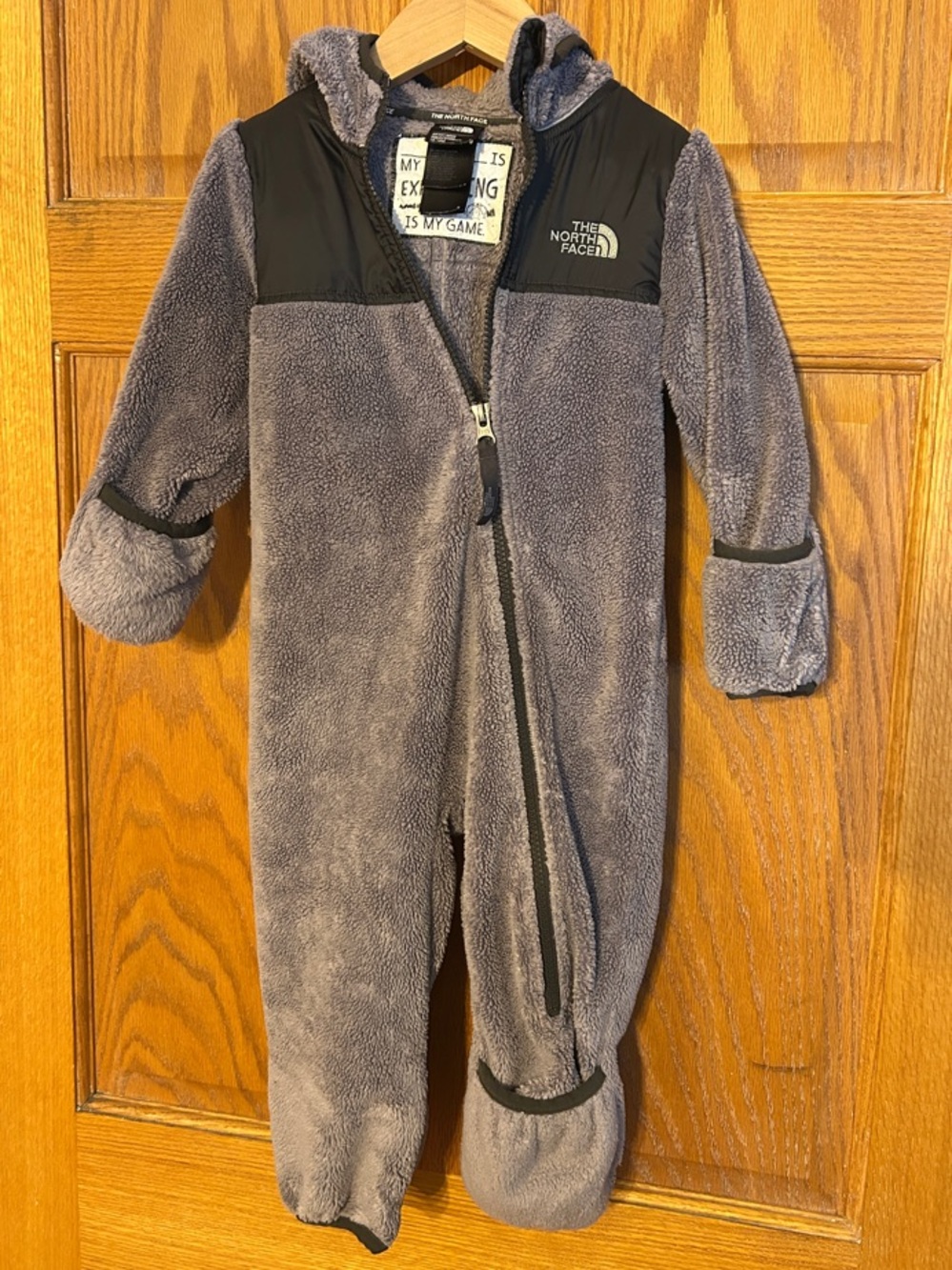 The North Face Heather Gray Fleece Hooded Kids One-Piece